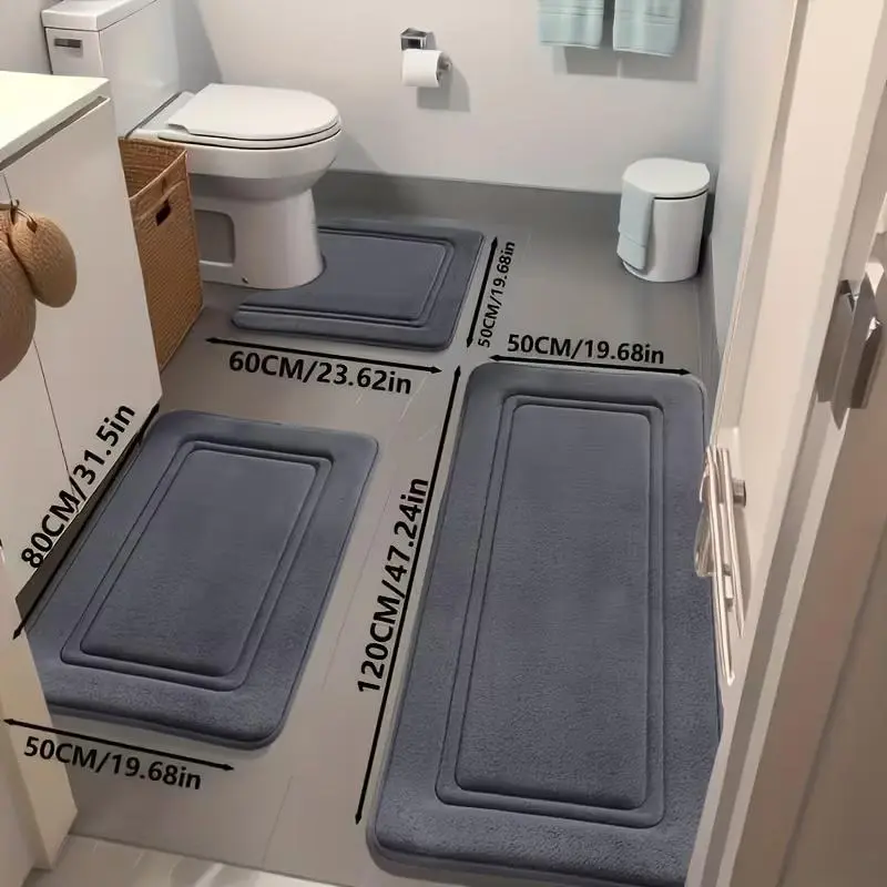 Veluma Geometric Rectangle Bathroom Rug - Cushioned Memory Foam, Non-Slip, Absorbent, Thick Soft Mat, Machine Washable Multi-Size, 1-Piece for Toilet, Shower, Bathroom Decor