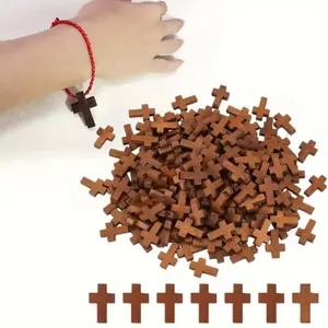 200Pcs Natural Wood Cross Charms - 0.85x0.55 Inch Mini Cross Pendants for Jewelry Making, Party Gifts, Easter Prayer Beads, Necklaces, Bracelets, Keychains - High-Quality Wooden Hanging Accessories, Charms for Jewelry Making, Bead Making Supplies