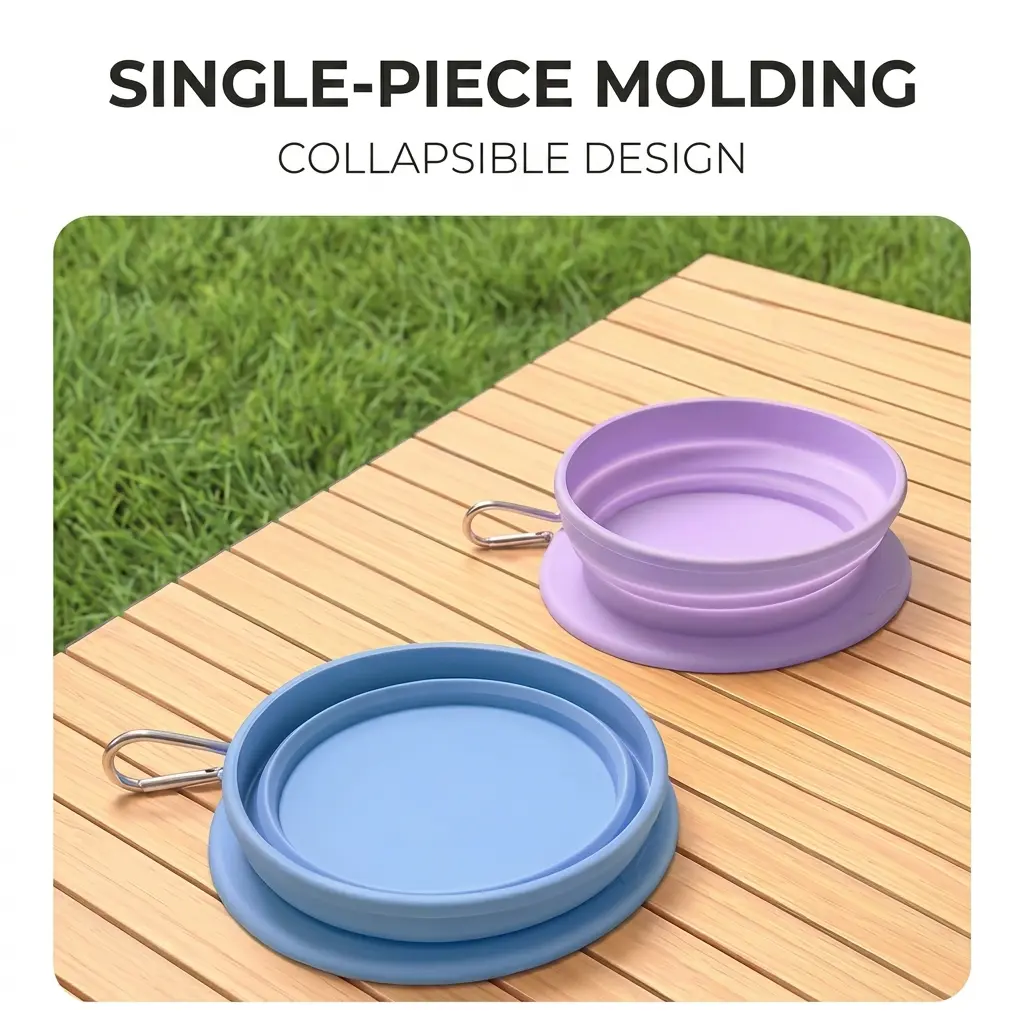 Foldable Expandable Silicone Dog Bowl/Dish, Easy-to-Clean Collapsible Pet Water/Food Feeder with Durable Metal Carabiner Clip for Hiking, Camping, Small-Large Dogs & Cats