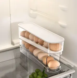 Egg Utensils - Stackable 2-Tier Auto-Roll Design Storage Container for 16 Eggs - Space-Saving & Easy to Clean - Transparent Build for Visibility - Dustproof Lid Included