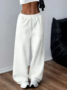 Women's Plain Wide Leg Trousers, Casual Loose-Fitting, Adjustable Drawstring Waist, Breathable Fabric, Ideal for Yoga and Daily Wear, All Seasons, Pants