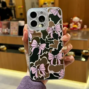 Protective Camo Bow Print Phone Case for iPhone 11-17 Pro Max - Soft Waterproof Shockproof Casing with Precise Cutouts & Non-Slip Grip