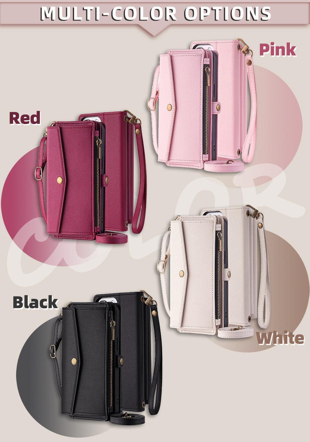 for iphone 17 pro max cases 16 16Plus 15 14 13 12 Pro Max Air Crossbody Wallet Phone Case, PU Leather Flip Purse Case with 5 Card Slots, Zipper Pocket, Adjustable Shoulder & Wrist Strap, Kickstand, Magnetic Closure, Multi-Functional Protective Phone Cover