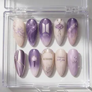 jasonj.nail BTS Inspired Arirang Comeback Press-On Nails, Purple Galaxy Gradient with Lightstick Detail, Concert Stage Vibes, Kpop Fan Aesthetic, Custom Handmade Nail Art, Perfect for Gifting