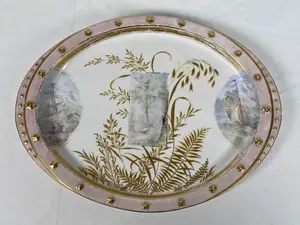 ANTIQUE Davenport Staffordshire Hand Painted Porcelain wall Plaque Charger tray
