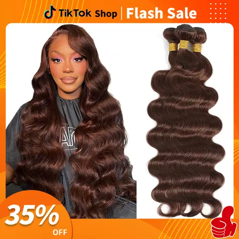 ROYAL IMPRESSION 15A Brazilian Virgin Body Wave Hair Extensions, 3 Core Bundles with 4x4 HD Lace Closure, Chocolate Brown Low-Shed Weft Human Hair for Women’s Sew-In Quick Weave