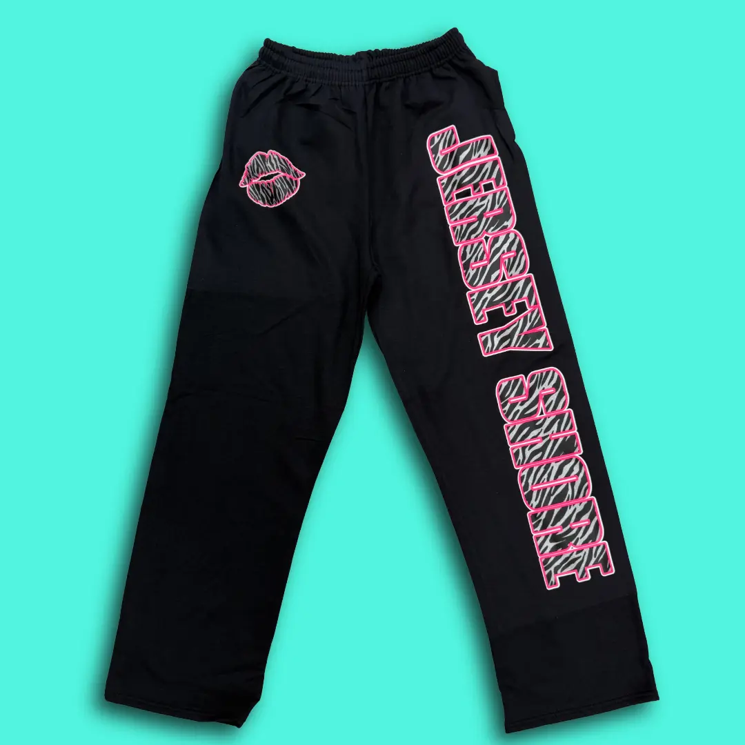 Zebra Lips Flair Sweatpants – Pink zebra Womenswear Cotton Elastic Fit Graphic Bottom Leg