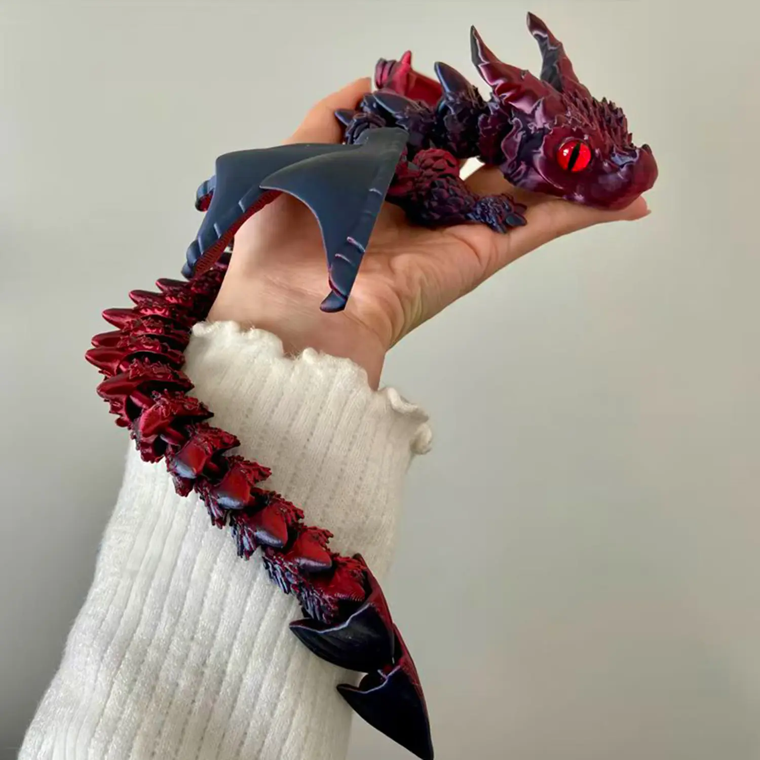 3D Printed Wyvern Dragon, 16.1" Articulated Dragon With Eyes, Fidget Dragon Toys, 3D Printed Wing Dragon For Birthday Gift, Flexible Desk Figure Decor, Bedroom Desk Ornament