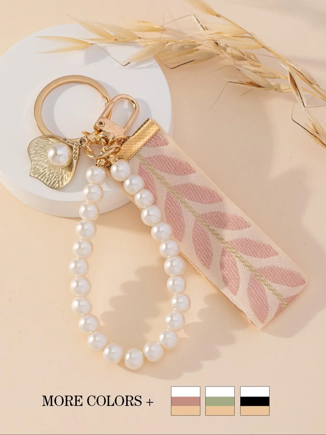 Fashionable Faux Pearl Decorated Leaf Design Keychain, Key Fob, Keychain Lanyard, Elegant Keychain for Women & Girls, Fashion Bag Charms Accessories f