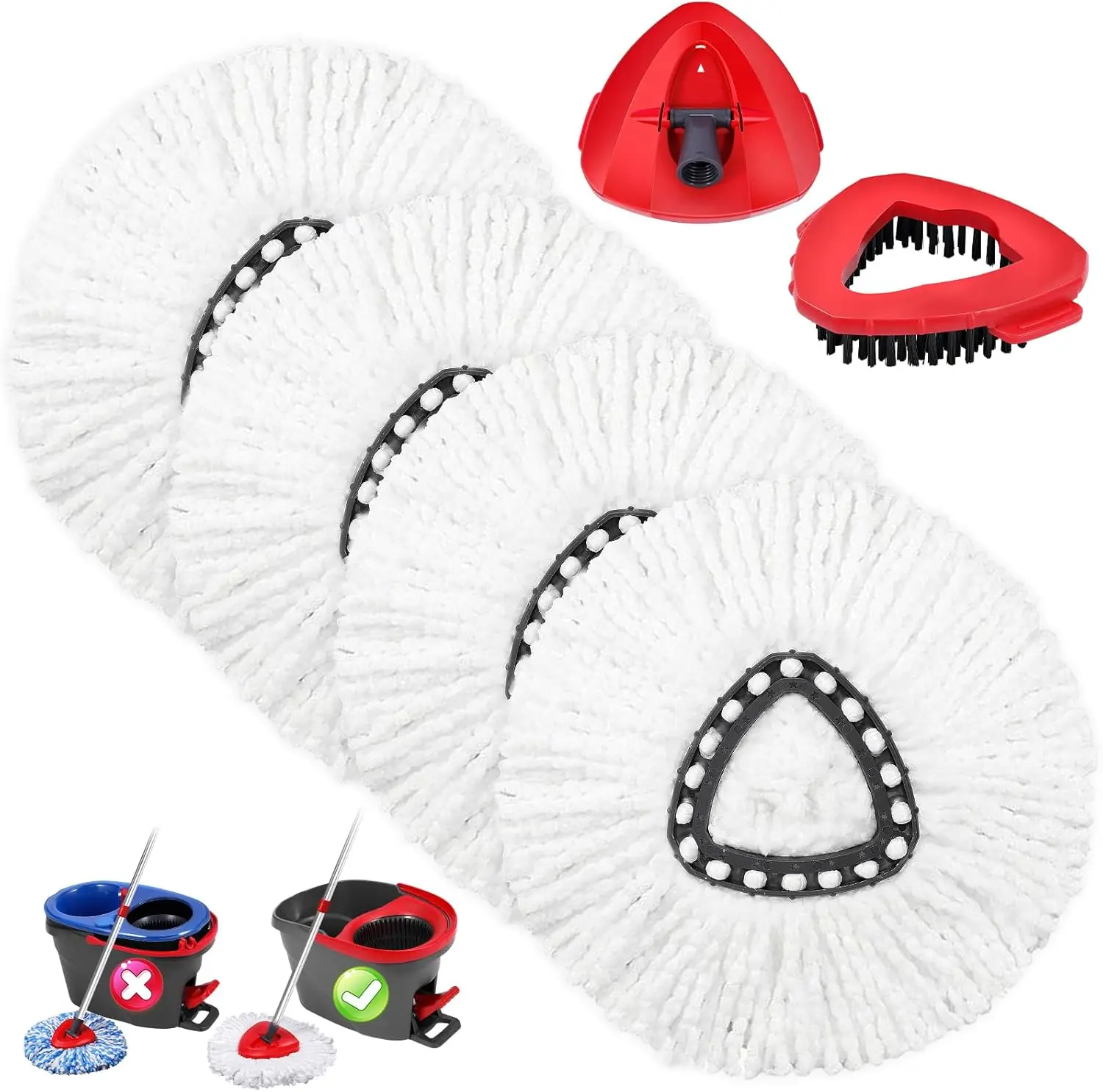 4PCS Mop Head & Scrub Brush Refill For OCedar EasyWring 1 Tank System Only Bucket Handle NOT Included Perfect Suitable Cleaners Pack Cleaning Microfiber Mop Heads, Cleaning Floor Mop, Cotton summerwins
