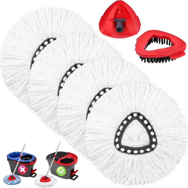 4PCS Microfiber & Scrub Brush Refill for O-Cedar EasyWring 1 Tank System (Bucket Handle Not Included) - Home Cleaning Bundle, Replacement Head Mops, Floor Mop for Scrub Tough Stains on Kitchen, Bathroom Floors