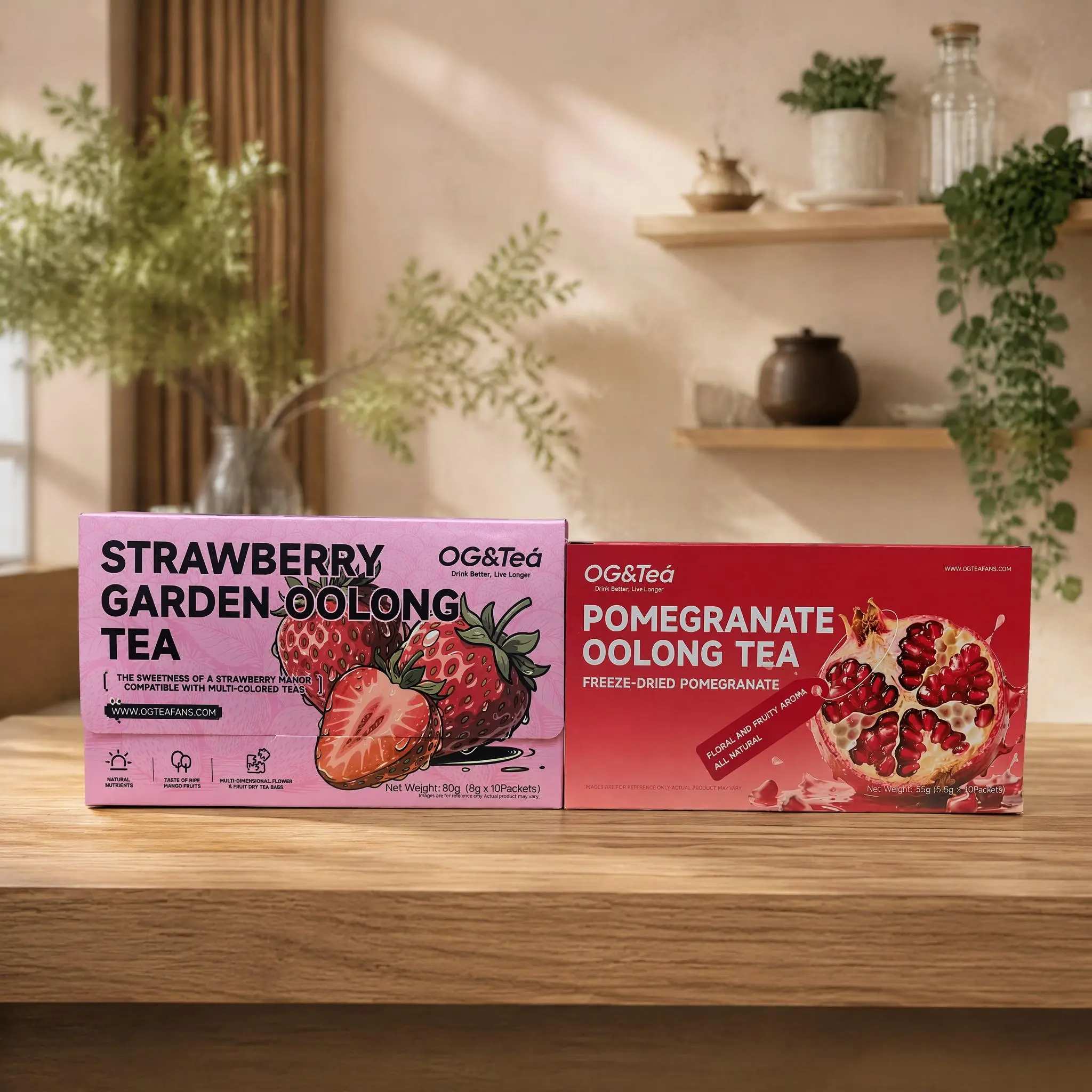 Katherine's Tea Recipe 1 Carton Pomegranate Oolong Tea +1 Carton Strawberry Garden Oolong Tea