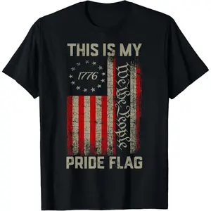 This Is My Pride Flag USA American 4th of July Patriotic T-Shirt, Adult Graphic Pure Cotton Shirt, Gift T-shirt Fabric Summer