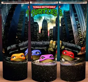 TMNT Ninja Turtles Movie Cup Mug Tumbler 20oz Stainless Steel Tumbler with Slide Closure Lid, Reusable Plastic Straw - Drinkware