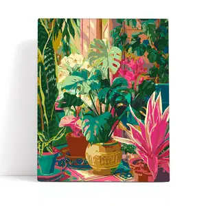 Paint by Numbers Kit for Adult, Indoor Tropical Garden, DIY Wall Art for Home Decoration, Handmade Craft, Meaningful Couple Keepsake, Gift, 40*50cm/16x20Inch