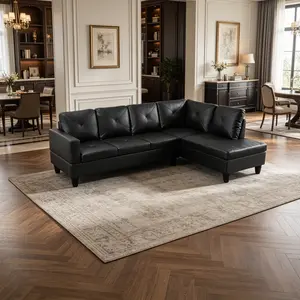 3-Piece Black Synthetic Leather Sofa Set, scratch-resistant faux leather with precise stitching, fade-proof and low maintenance for long daily household use.