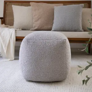 Albert Handmade Farmhouse Boucle Square Indoor Medium Pouf Ottoman (Gray, Beige, Tan, Ivory, Blue, Green)
