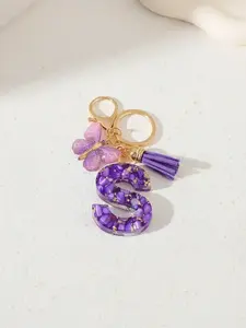 Initials & Butterfly & Fringe Design Keychain, Bag Charm Keychain, Fashionable Purple Artificial Crystal Drop Glue Keychain for Women & Men, Trendy All-match Keychain for Birthday Gift, Keychain for Bags, Trendy Cute Keychain