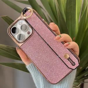 Labzone Pink Glitter Case for iPhone 16 Pro Max 15 14 13 with Wrist Band, 16 Plus Full shockproof Electroplated-Pink White