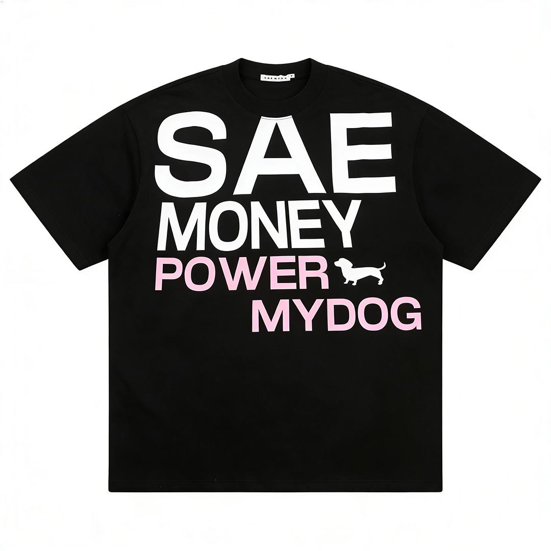 Men's "SAE MONEY POWER MY DOG" Funny Dog Print T-Shirt, 100% Cotton Oversized Streetwear