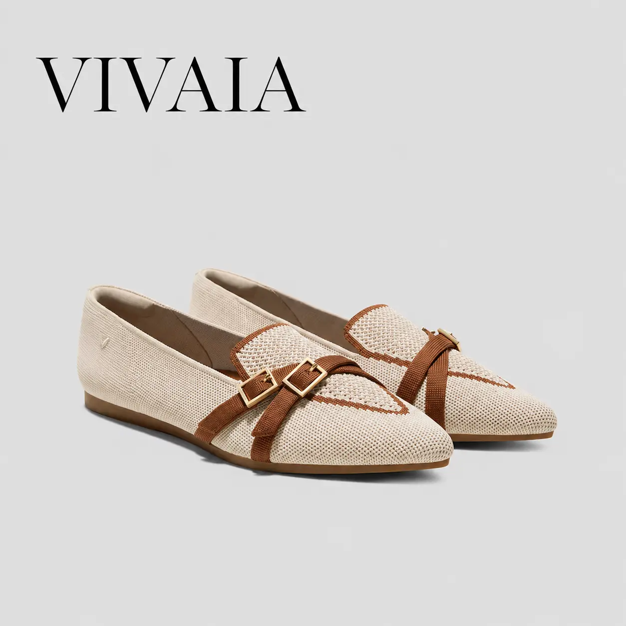VIVAIA Pointed-Toe Aria Crisscross Loafers, Lightweight Comfortable Flats with Decorative Buckle, Spacious Pointed-Toe Work Shoes, Machine Washable Knit Loafers(Marvis)