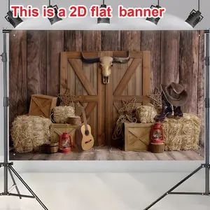 Western Cowboy Theme Photography Backdrop, Rustic Wooden Banner, Birthday Party Decor, Home Room Wall Decoration, Polyester Material