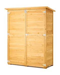 【Summervibes】VEVOR Outdoor Storage Shed, Large Wooden Outside Storage Cabinet with Waterproof Roof and Metal Frame, Double Lockable Doors Garden Tool Shed Storage House Cabinet with Shelves & Floor, 55"x67.5"