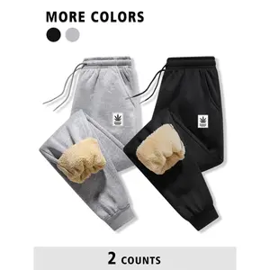 Men's Solid Drawstring Waist Pocket Sweatpants, Regular Fit Casual Comfy Thermal Lined Trousers for Fall & Winter, Men's Bottoms for Daily WearVGHV