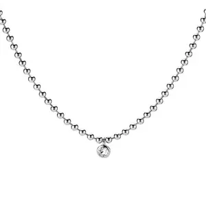 Shine On - CZ Bezel-Set Solitaire Beaded Choker Necklace