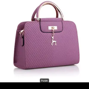 Fashion different color textured Handbag with Gold Trim and Deer Charm for Women