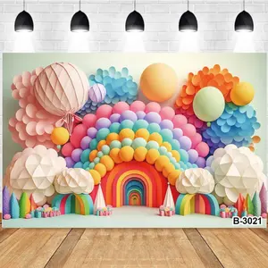 Photography Background Colorful Balloons Rainbow Hot Air Balloons Cloud Decorations Birthday Party Photo Studio Backdrop