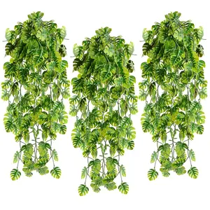 Artificial Hanging Plants Fake Monstera, UV Resistant Plastic Plants for Outdoor Decoration,（6 Pieces, Green）