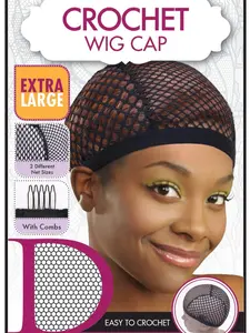 DONNA XL Crochet Wig Cap with Combs – Extra Large Net Cap for Crochet Braids, Wig Making, and Weaves, Dual Net Size for Secure Fit and Easy Installation, Breathable Stretch Fabric for Comfort, Black