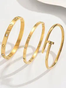 Women's Stainless Steel Bracelet Set, Flower Stud Design, Casual Style Jewelry for Women, Perfect Gift for Her