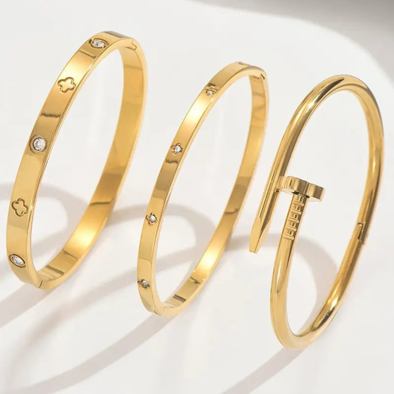 Women's Stainless Steel Bracelet Set, Flower Stud Design, Casual Style Jewelry for Women, Stacked Design Bracelets, Perfect Gift for Her, Elegant Jewelry Bracelet, Fashion Bracelet, Stackable Bracelets, Bracelet Bundle