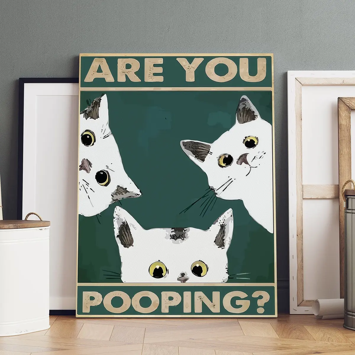 1 Count wooden frame canvas, "Are you pooping?" Humorous bathroom decoration posters, retro and funny animal interesting posters, Vintage decor, Cartoon Animal Print, home art wall decoration, home decoration, exquisite gifts