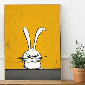 1pc 2D Flat Angry Rabbit Fun Art Decorative Painting - Canvas Print, Stylish Wall Poster, Art Canvas, Canvas Poster, Gift for Guests, Suitable for Hallway, Studio, Living Room, Bedroom, Wall Decoration, 2D Flat
