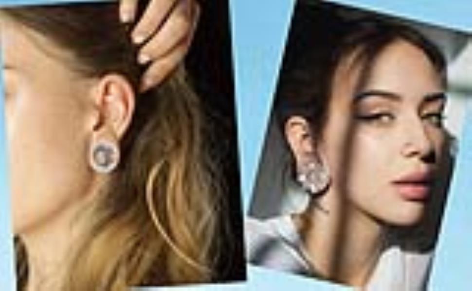 FBYJS 8 Pairs Stainless steel Ear Tunnels Earrings Silicone Gauges Plugs For Ear Brass Hollow Plugs and Tunnels Glass Piercings Stretcher Kit 2g 00g 5/8