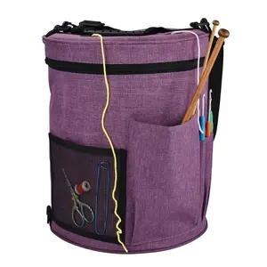 Purple Wool Drum Storage Bag, Yarn Knitting Crochet Hobby Organizer, Home Supplies Organiser