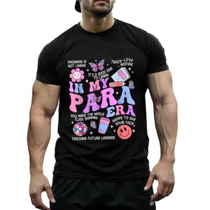 Women Educational Paraprofessional Paraeducator Tee, Black with Pink Purple Accents, Stretchy Casual Work Shirt for Teacher Staff, Back to School Classroom Essential