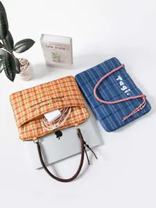 Embroidered Plaid Laptop Sleeve with Handle, Padded 14-16 Inch Laptop Bag, Shockproof Computer Carrying Case for Macbook Pro/air, 2 Colors