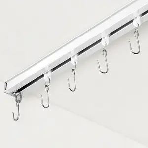 Track, Ceiling Track for Room Divider, Ceiling Rail Set with Roller, White, 6ft - 9ft