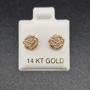 14k Gold Rose Design Earrings for Everyday Wear