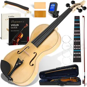Acoustic 4/4 Violin: Lesson Book, Solid , Intermediate Beginner Glossy Fiddle, with Hard Case, Extra String, Bow,  Rest, Tuner, Fretboard Stickers, Full Size Adults Violen