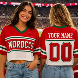 Morocco Soccer Crop Jersey For Women, Custom Name Number Football Shirt, Personalized Fan Sports Tee, Morocco Game Day Outfit
