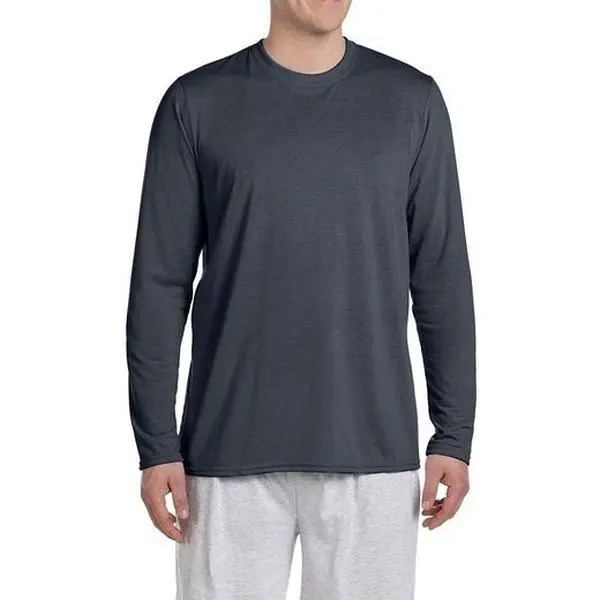 Gildan G424 Men's Performance Polyester Athletic Fit Crew Neck Long-Sleeve Sporty Sports Top - Moisture-Wick, Anti-Odor, Quick-Dry Training Tee, Premium Tropical Floral Linen Top | Ideal for Casual, Athleisure Looks, Sporty Sports Tops
