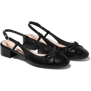 Coutgo Womens Chunky Low Heels Slingback Ballet Bow Pumps Closed Toe Wedding Dress Shoes