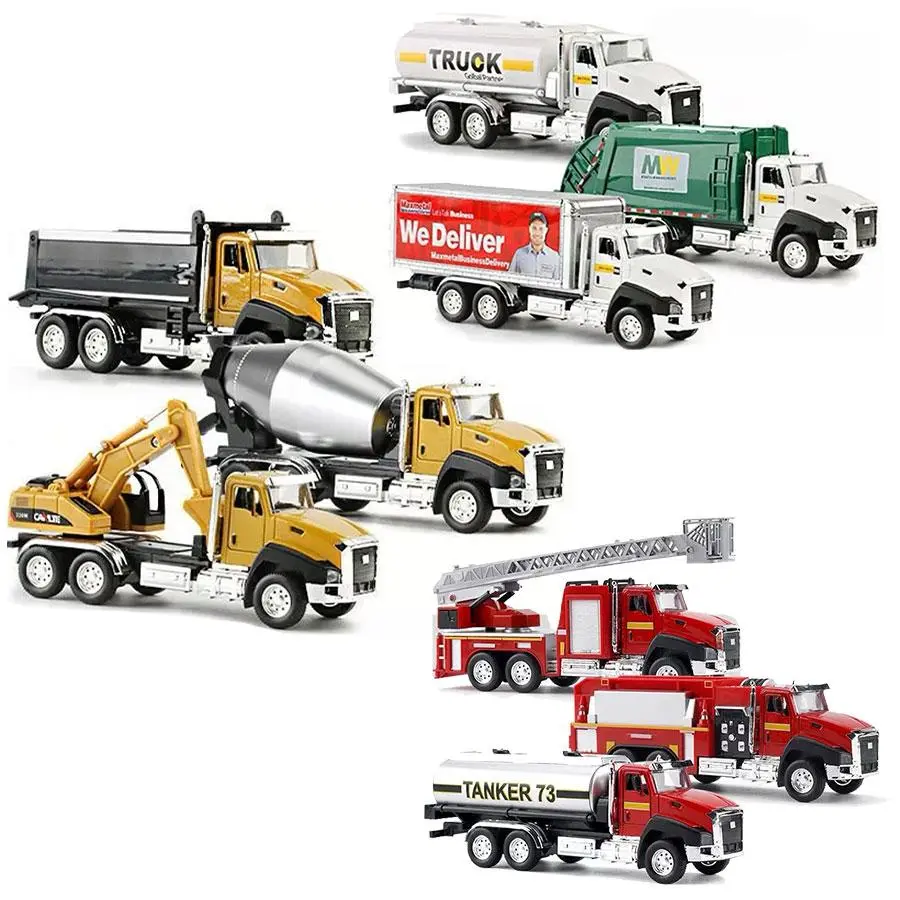 3-in-1 Die-Cast Metal Model Car Set 1:50 Scale Construction Vehicles City Traffic Trucks Fire Engines Perfect Gift for Kids with Remote Control Bulldozer