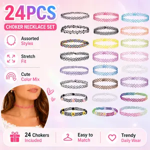 Women's 24pcs Vintage Short Velvet Ribbon Choker Necklaces, Fashionable Daily Fashion Accessories, Ideal Gift for Women