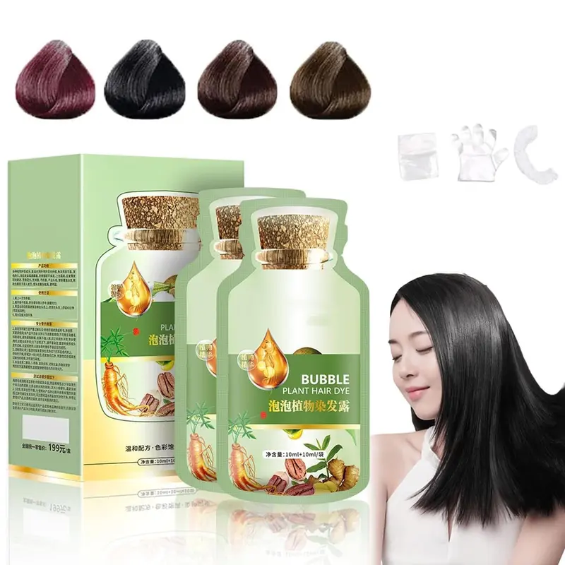Cruelty-Free Botanical Bubble Dye Haircare Product (Natural Black) - 20ml, 10 Packs/Box, Luxury-Grade Longwear Conditioning Shampoo with Bold Pigments, Grey Coverage, Insta-Worthy Finishes